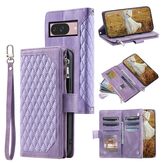 Google Pixel 11 Handyhülle – Brieftaschenetui Rautensteppung Line PU-Leder- mit Handschlaufe