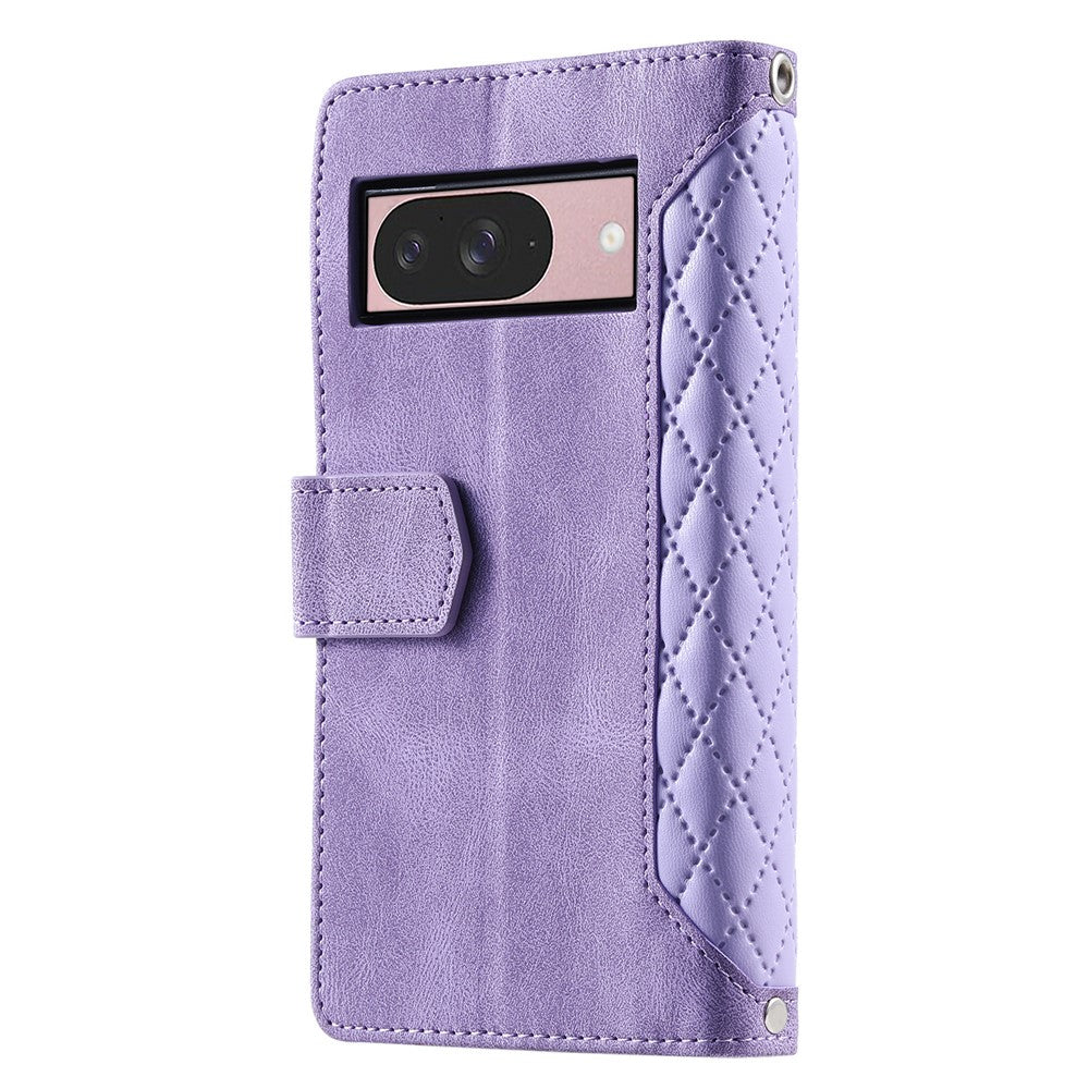 For Google Pixel 11 Wallet Case Rhombus Stitching Line PU Leather Phone Cover with Wrist Strap