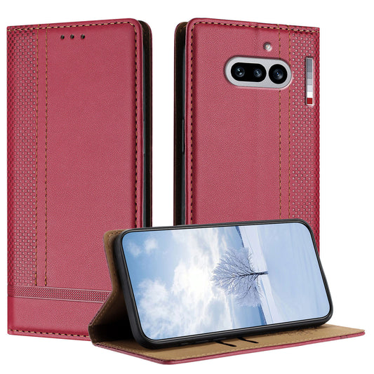 For Nothing Phone (4a) Case L-Shaped Grid Pattern Leather Stand Phone Cover with Card Slots