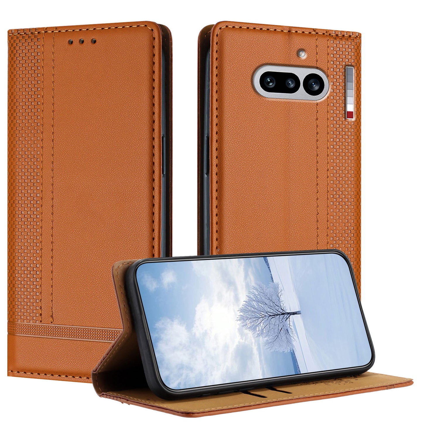 For Nothing Phone (4a) Case L-Shaped Grid Pattern Leather Stand Phone Cover with Card Slots