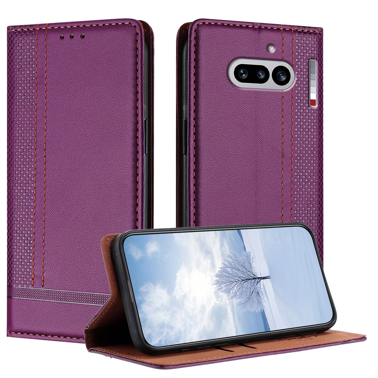 For Nothing Phone (4a) Case L-Shaped Grid Pattern Leather Stand Phone Cover with Card Slots