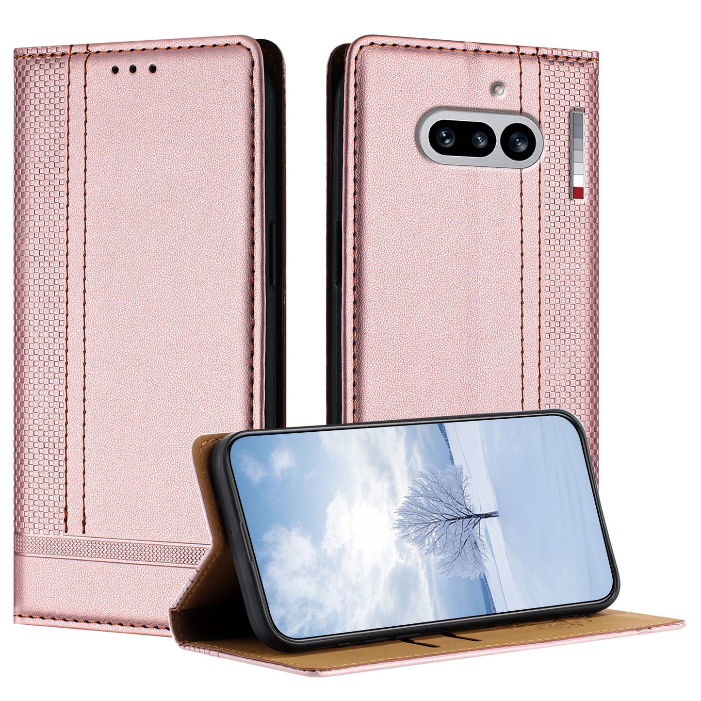 For Nothing Phone (4a) Case L-Shaped Grid Pattern Leather Stand Phone Cover with Card Slots