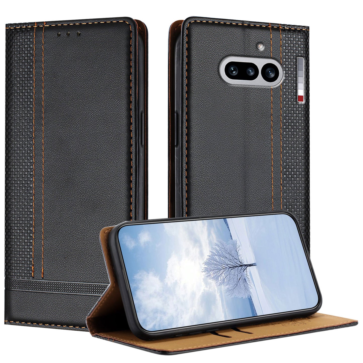 For Nothing Phone (4a) Case L-Shaped Grid Pattern Leather Stand Phone Cover with Card Slots