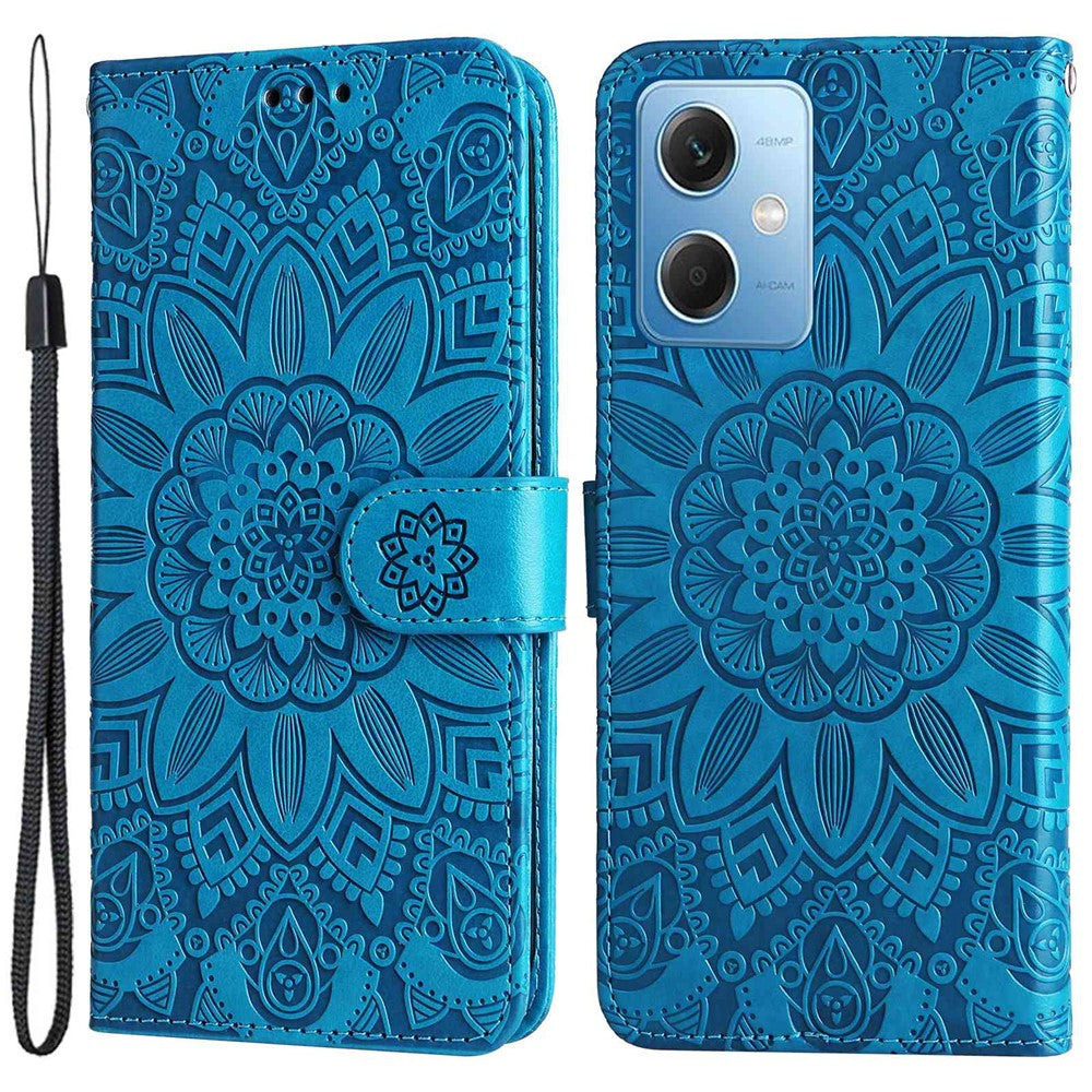 For Xiaomi Redmi Note 12 5G (Global) / (India) / (China) / Poco X5 5G Imprinted Sunflower PU Leather Wallet Case Flip Stand Folio Phone Cover with Strap