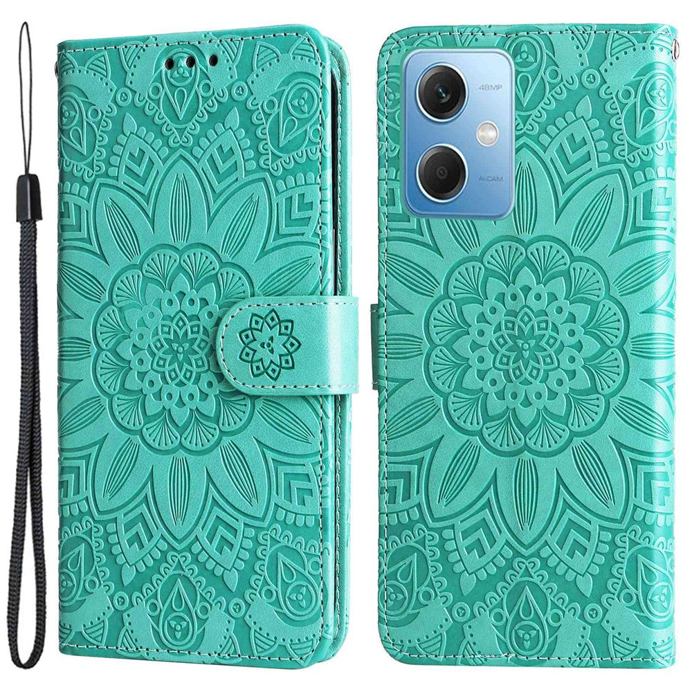 For Xiaomi Redmi Note 12 5G (Global) / (India) / (China) / Poco X5 5G Imprinted Sunflower PU Leather Wallet Case Flip Stand Folio Phone Cover with Strap