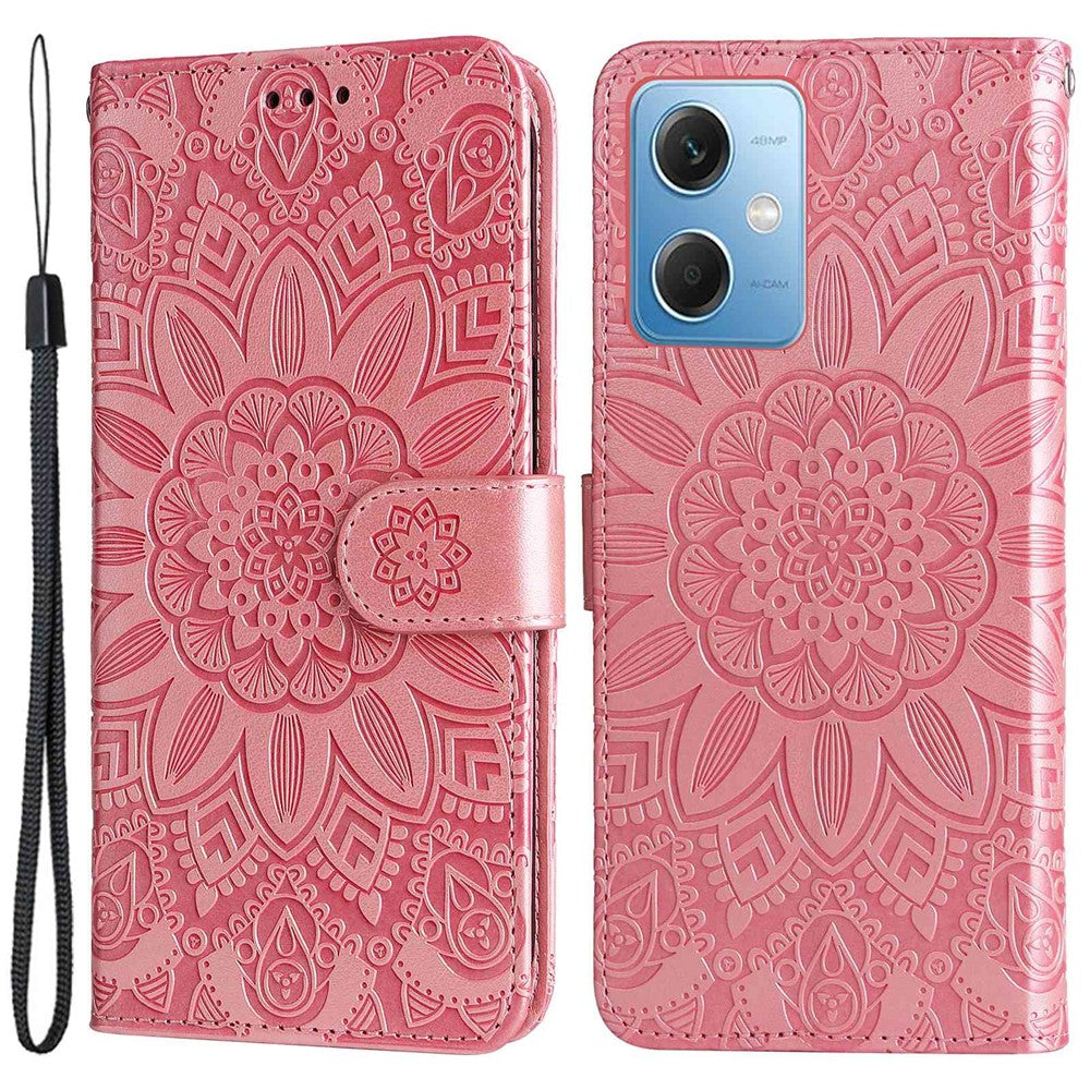 For Xiaomi Redmi Note 12 5G (Global) / (India) / (China) / Poco X5 5G Imprinted Sunflower PU Leather Wallet Case Flip Stand Folio Phone Cover with Strap