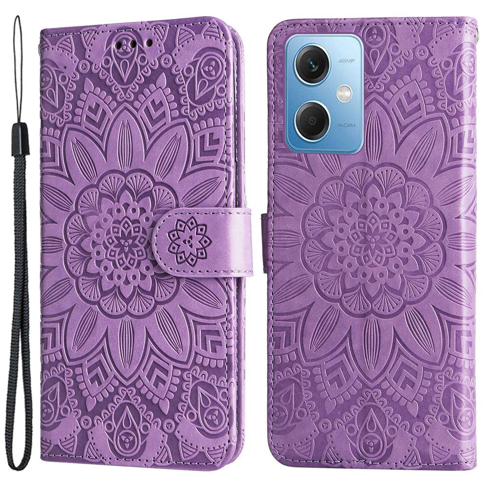 For Xiaomi Redmi Note 12 5G (Global) / (India) / (China) / Poco X5 5G Imprinted Sunflower PU Leather Wallet Case Flip Stand Folio Phone Cover with Strap
