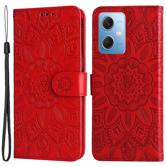 Xiaomi Redmi Note 12 5G (China) / Xiaomi Redmi Note 12 5G (India) / Xiaomi Poco X5 5G / Xiaomi Redmi Note 12 5G (Global) Wallet-Handyhülle – (Indien) / (China) / Poco X5 5G bedruckte Sonnenblume PU-Leder-- Flip Standfunktion Folio mit Riemen