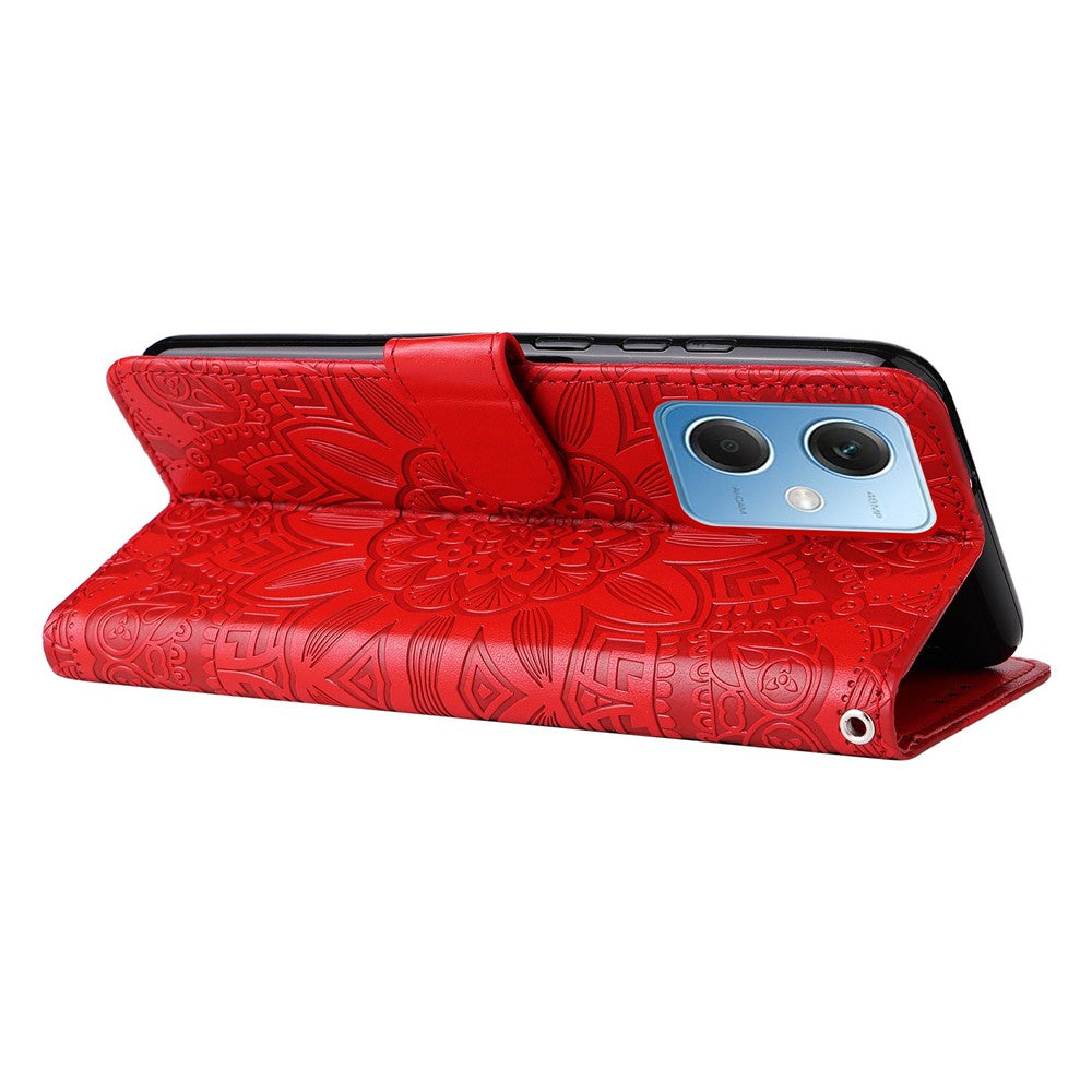 For Xiaomi Redmi Note 12 5G (Global) / (India) / (China) / Poco X5 5G Imprinted Sunflower PU Leather Wallet Case Flip Stand Folio Phone Cover with Strap