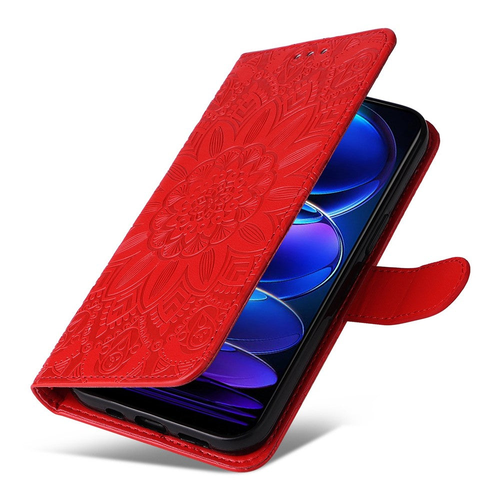 For Xiaomi Redmi Note 12 5G (Global) / (India) / (China) / Poco X5 5G Imprinted Sunflower PU Leather Wallet Case Flip Stand Folio Phone Cover with Strap