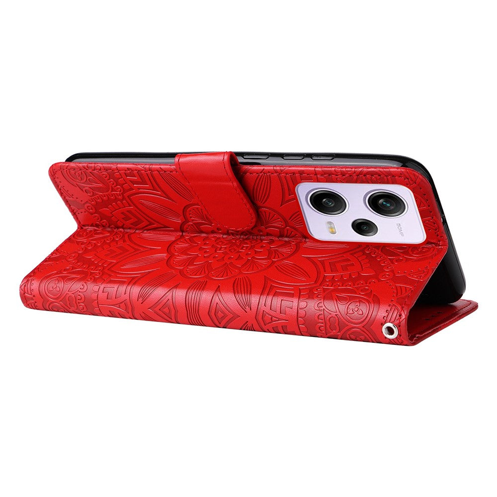 For Xiaomi Redmi Note 12 Pro 5G  / Note 12 Pro Speed 5G / Poco X5 Pro 5G  PU Leather Sunflower Imprinted Phone Case Magnetic Closure Stand Flip Cover with Wrist Strap
