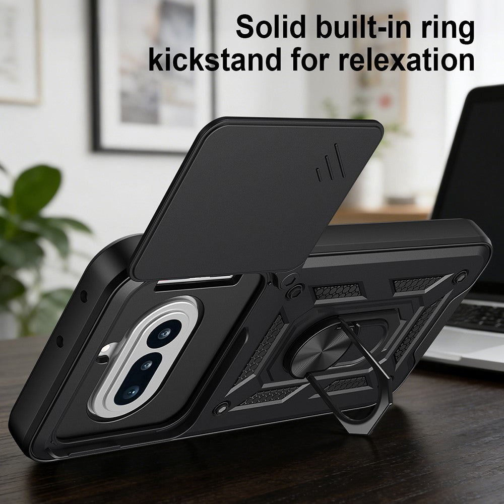 For Nothing Phone (4a) Case with Slide Camera Lid PC + TPU Kickstand Phone Cover
