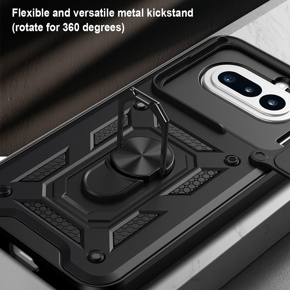 For Nothing Phone (4a) Case with Slide Camera Lid PC + TPU Kickstand Phone Cover