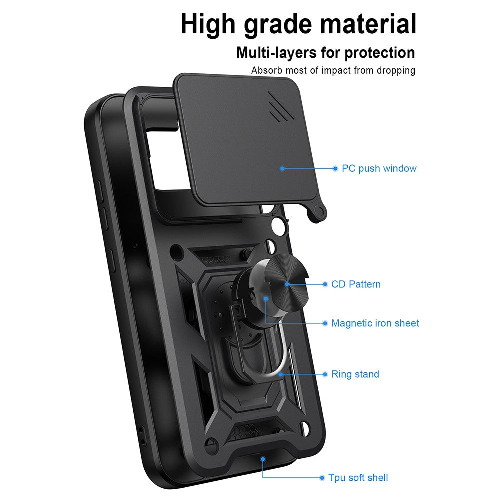 For Nothing Phone (4a) Case with Slide Camera Lid PC + TPU Kickstand Phone Cover