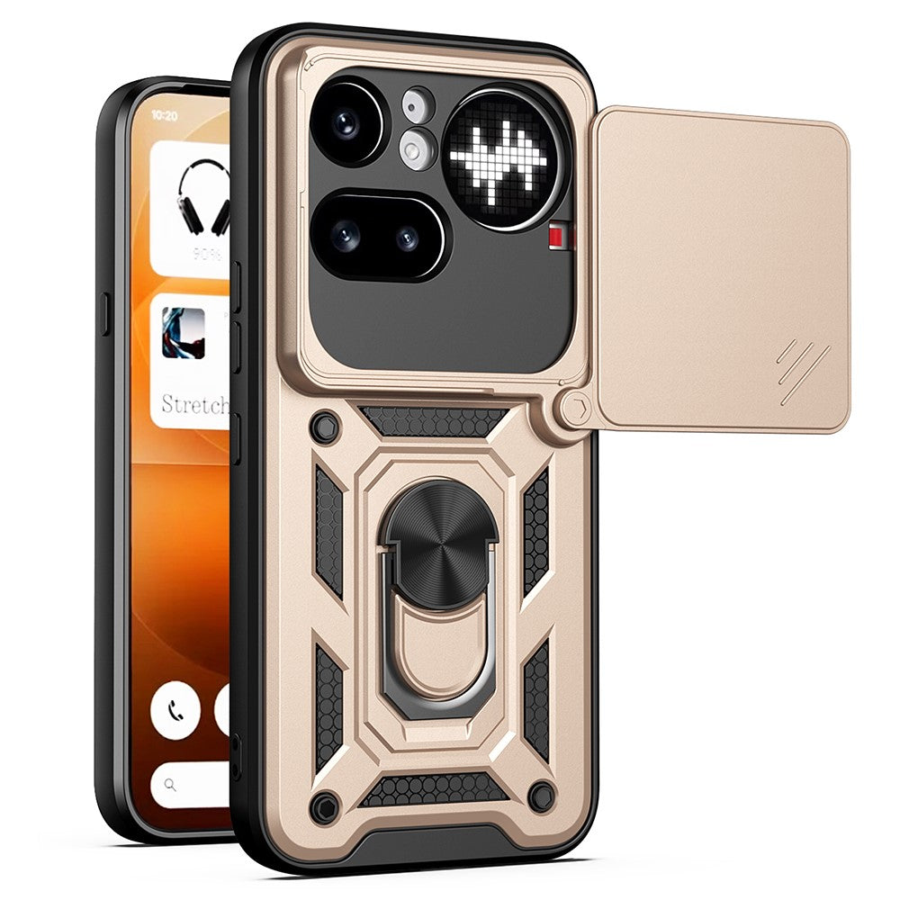 For Nothing Phone (4a) Pro Case with Slide Camera Lid PC + TPU Kickstand Phone Cover