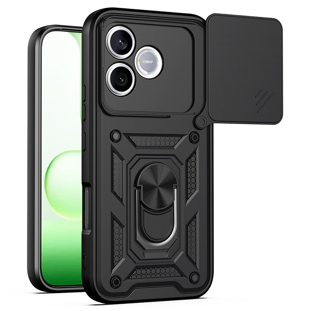 For Honor 600 Lite 5G Case with Slide Camera Lid PC + TPU Kickstand Phone Cover