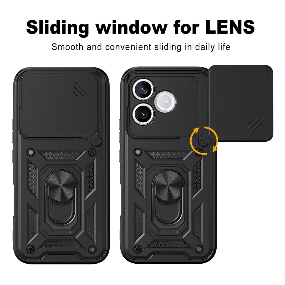 For Honor 600 Lite 5G Case with Slide Camera Lid PC + TPU Kickstand Phone Cover