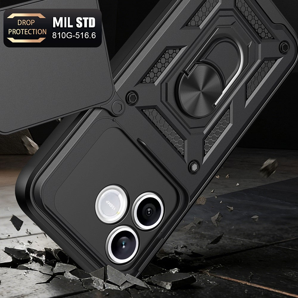 For Honor 600 Lite 5G Case with Slide Camera Lid PC + TPU Kickstand Phone Cover