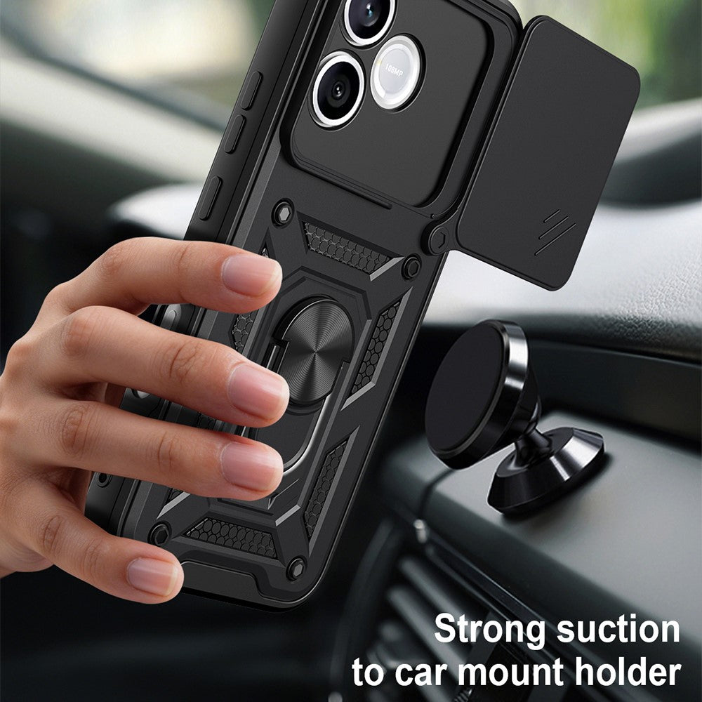 For Honor 600 Lite 5G Case with Slide Camera Lid PC + TPU Kickstand Phone Cover