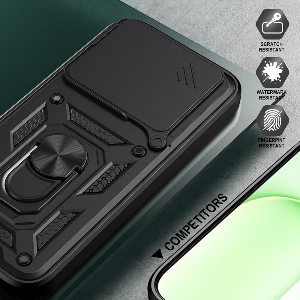 For Honor 600 Lite 5G Case with Slide Camera Lid PC + TPU Kickstand Phone Cover