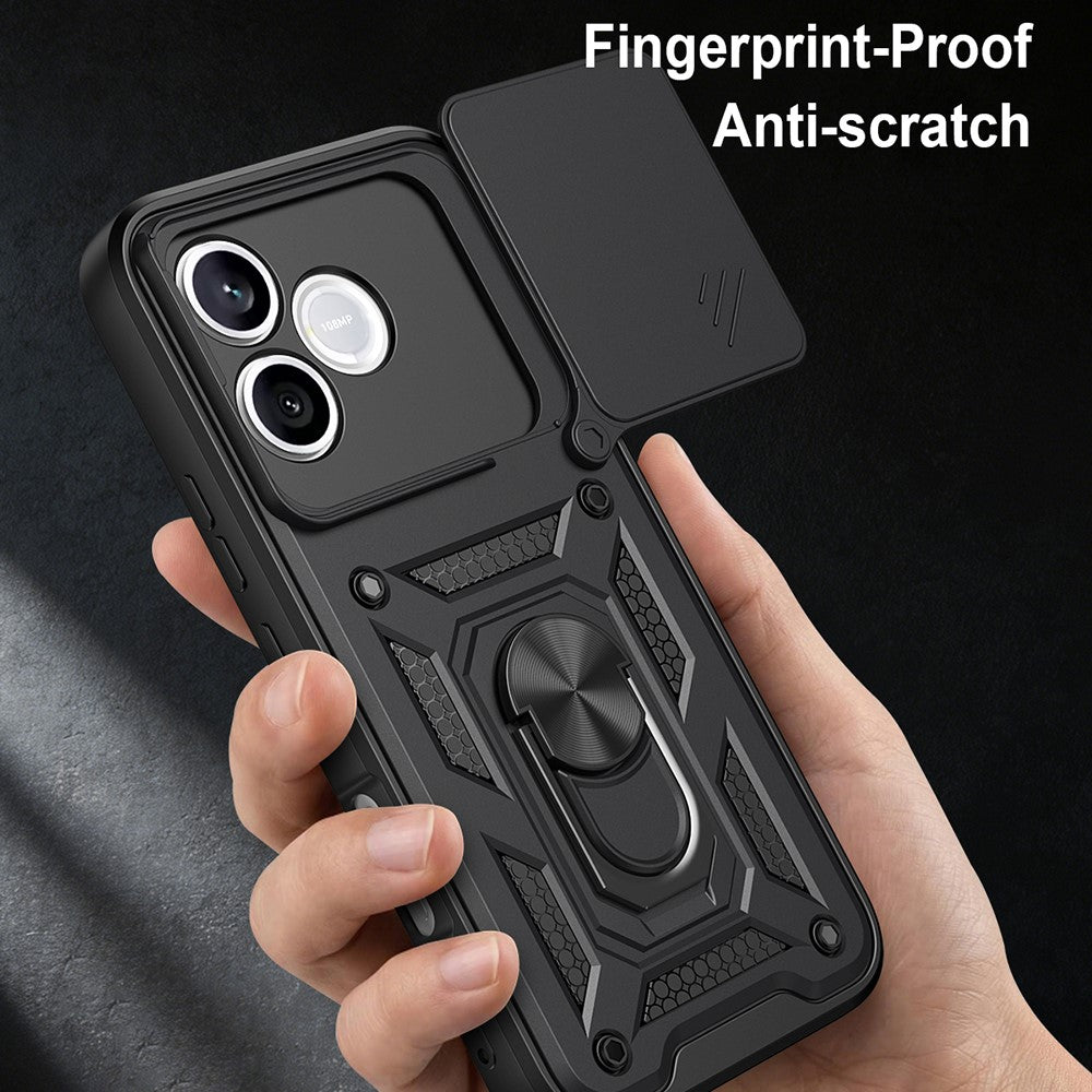 For Honor 600 Lite 5G Case with Slide Camera Lid PC + TPU Kickstand Phone Cover