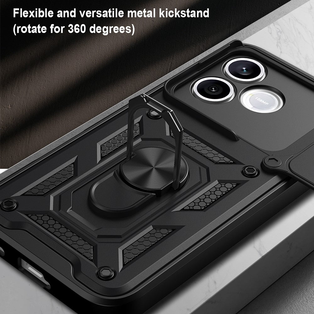 For Honor 600 Lite 5G Case with Slide Camera Lid PC + TPU Kickstand Phone Cover