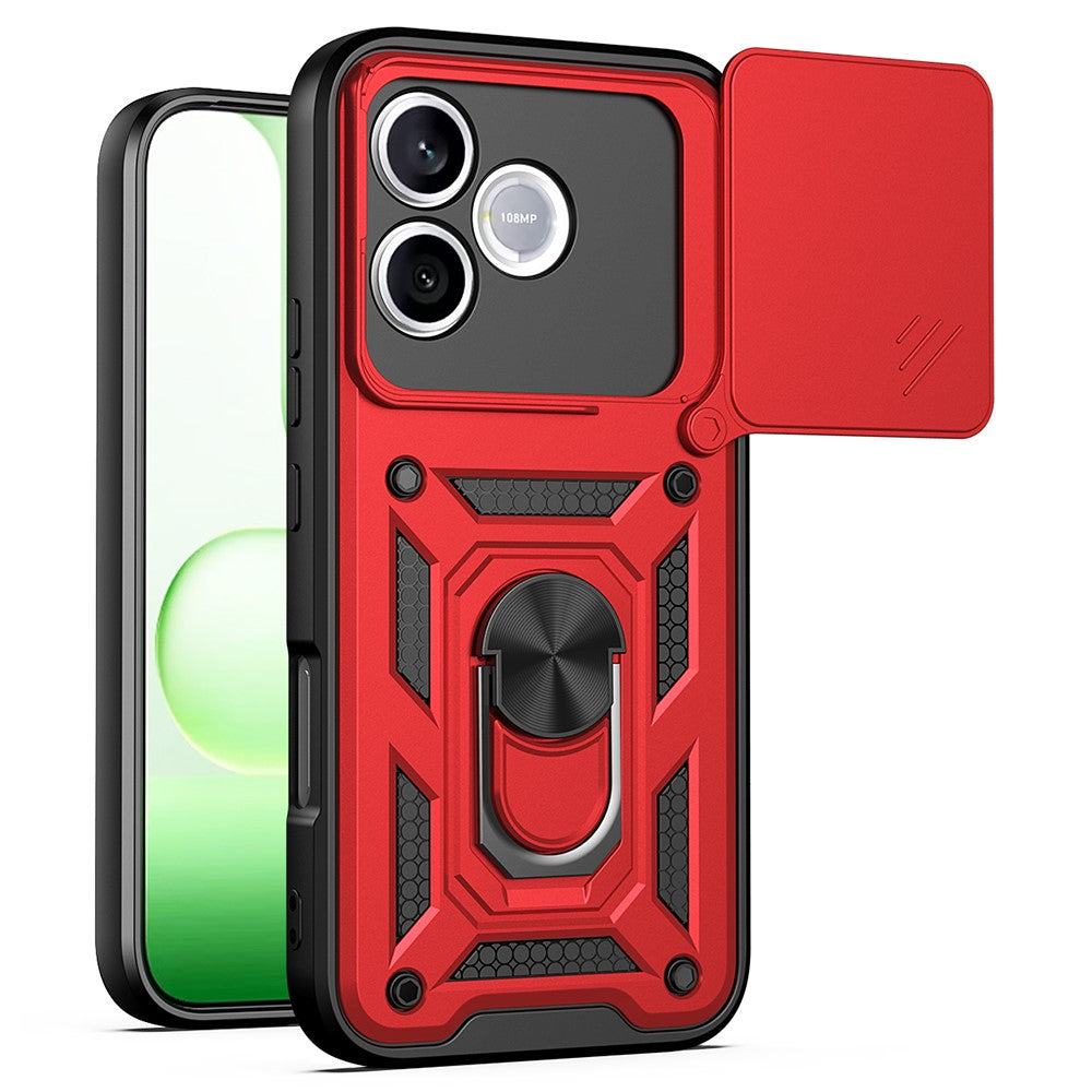 For Honor 600 Lite 5G Case with Slide Camera Lid PC + TPU Kickstand Phone Cover