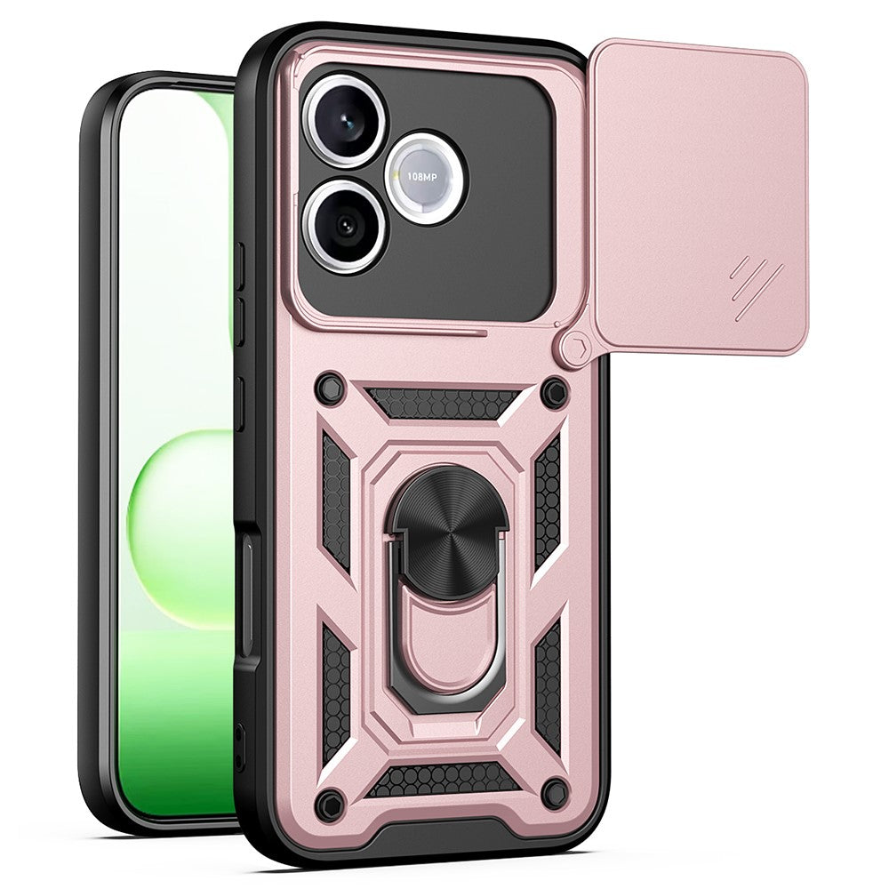 For Honor 600 Lite 5G Case with Slide Camera Lid PC + TPU Kickstand Phone Cover