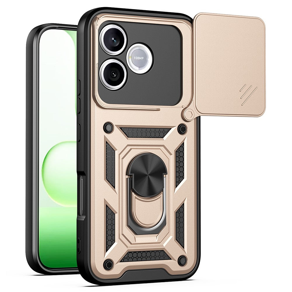 For Honor 600 Lite 5G Case with Slide Camera Lid PC + TPU Kickstand Phone Cover