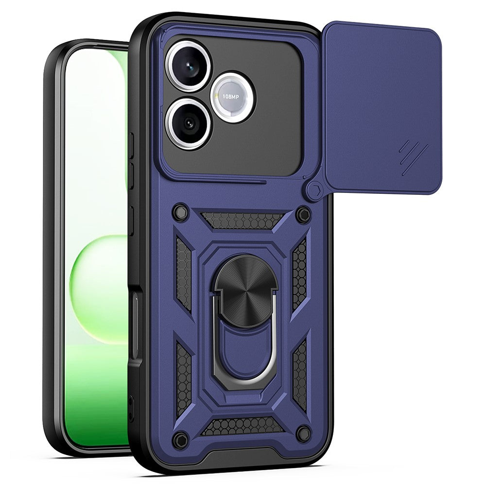 For Honor 600 Lite 5G Case with Slide Camera Lid PC + TPU Kickstand Phone Cover
