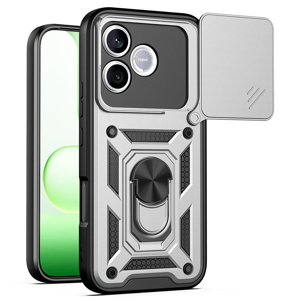 For Honor 600 Lite 5G Case with Slide Camera Lid PC + TPU Kickstand Phone Cover