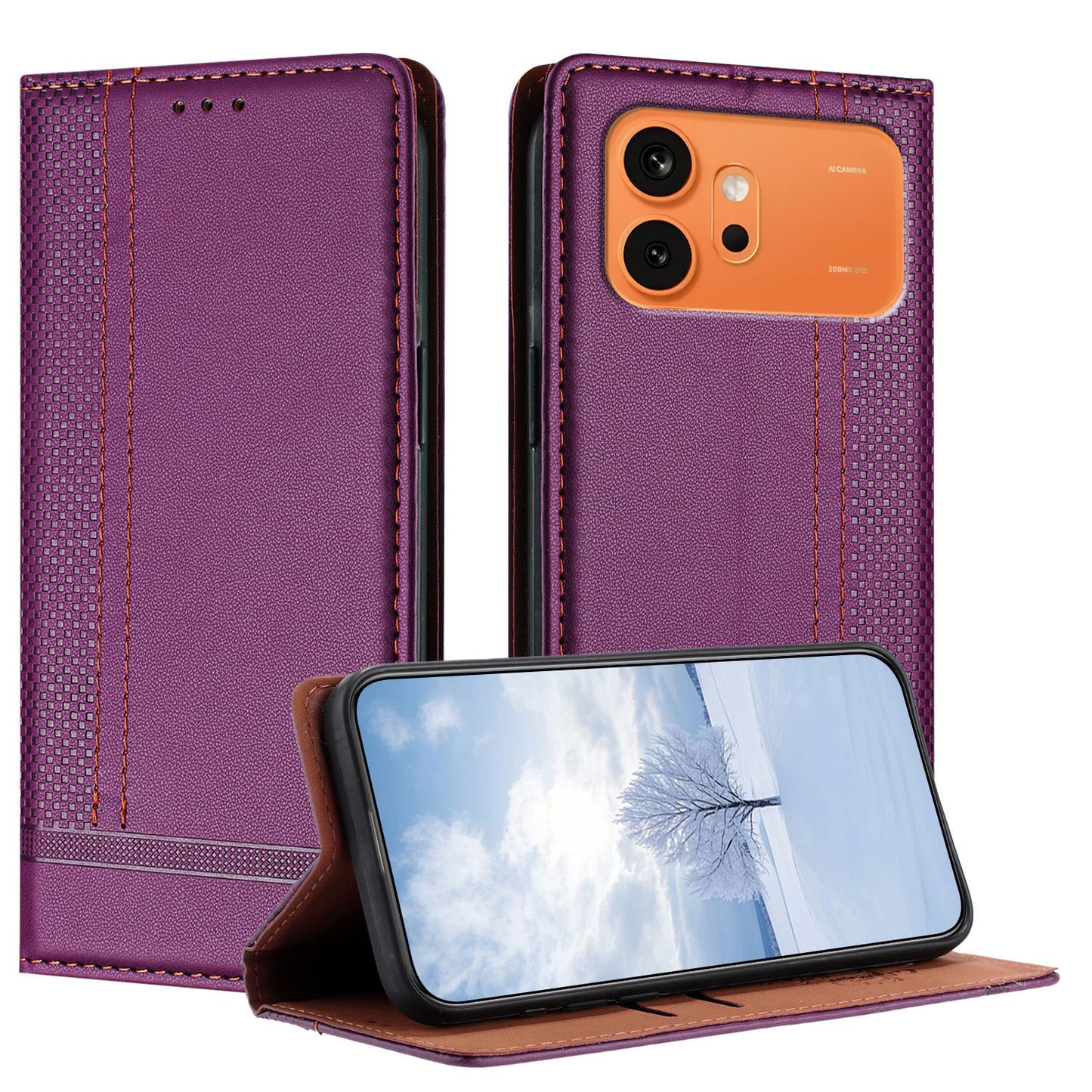For Honor 600 Pro 5G / Honor 600 5G Case L-Shaped Grid Pattern Leather Stand Phone Cover with Card Slots