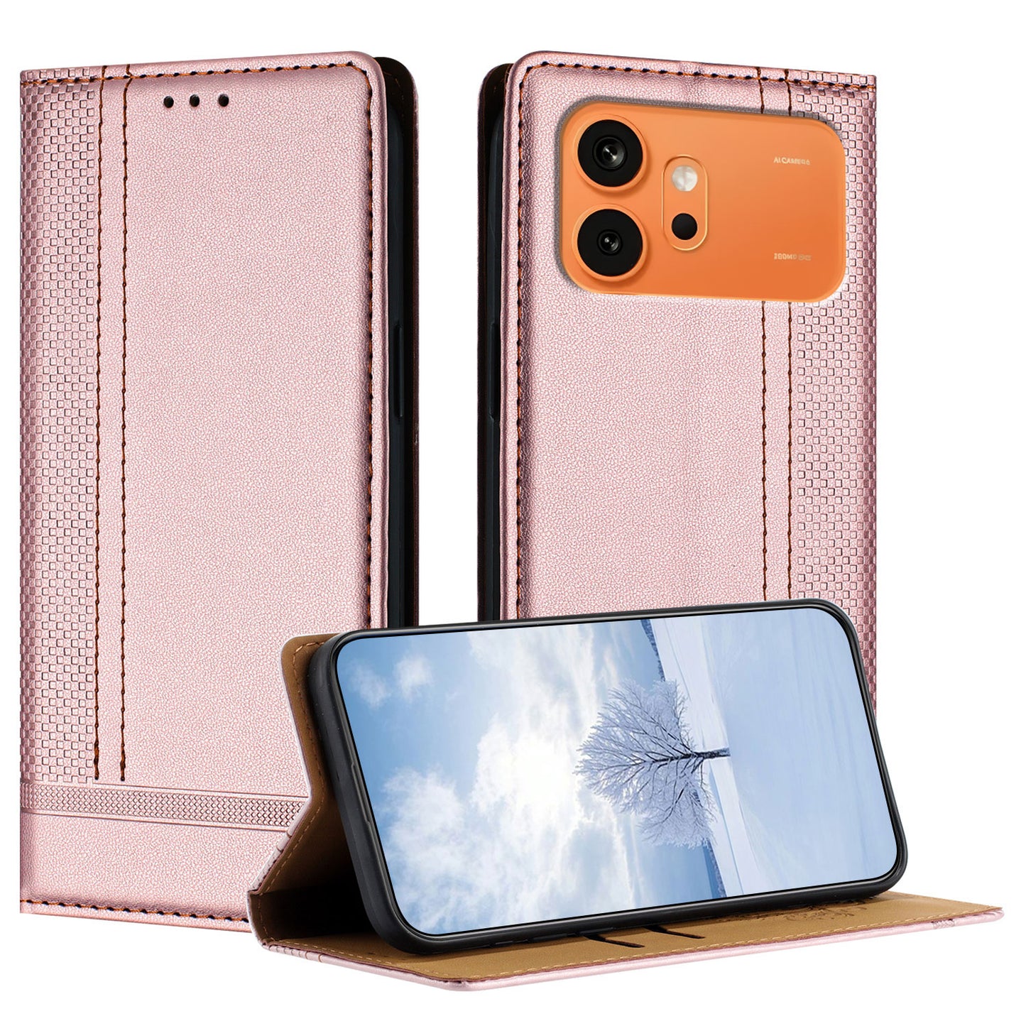 For Honor 600 Pro 5G / Honor 600 5G Case L-Shaped Grid Pattern Leather Stand Phone Cover with Card Slots