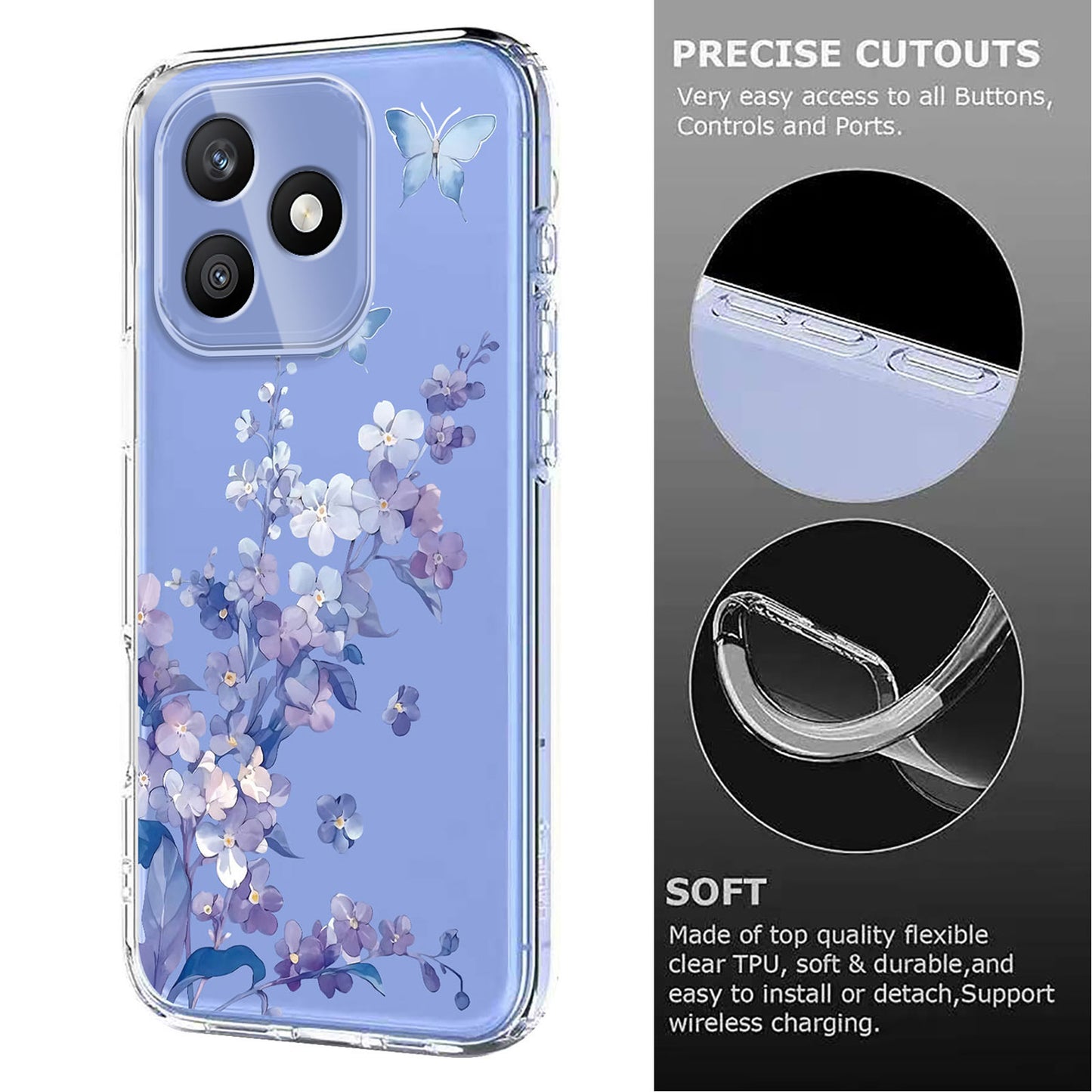 For Honor X8d 4G Case Butterfly Floral Pattern Printing TPU Phone Back Cover