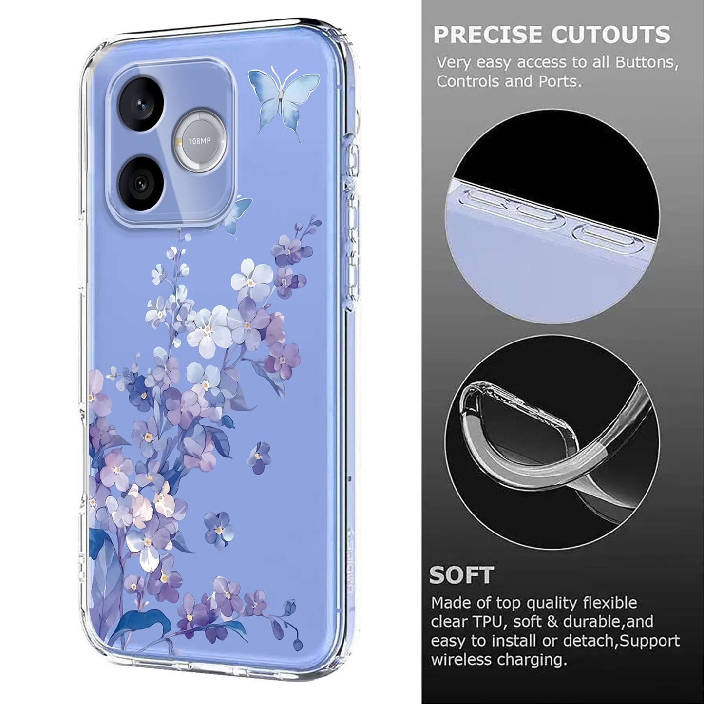 For Honor 500 Smart 5G / Honor X80i 5G / Honor 600 Lite 5G Case Butterfly Floral Pattern Printing TPU Phone Back Cover