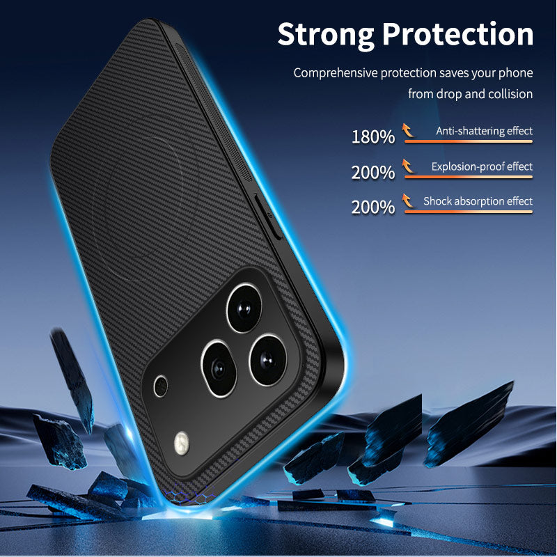 WANLONFENG For Honor 600 Pro 5G TQ Series Magnetic Case Carbon Fiber Texture PC TPU Phone Cover
