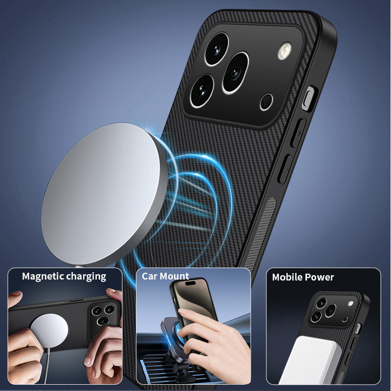 WANLONFENG For Honor 600 Pro 5G TQ Series Magnetic Case Carbon Fiber Texture PC TPU Phone Cover