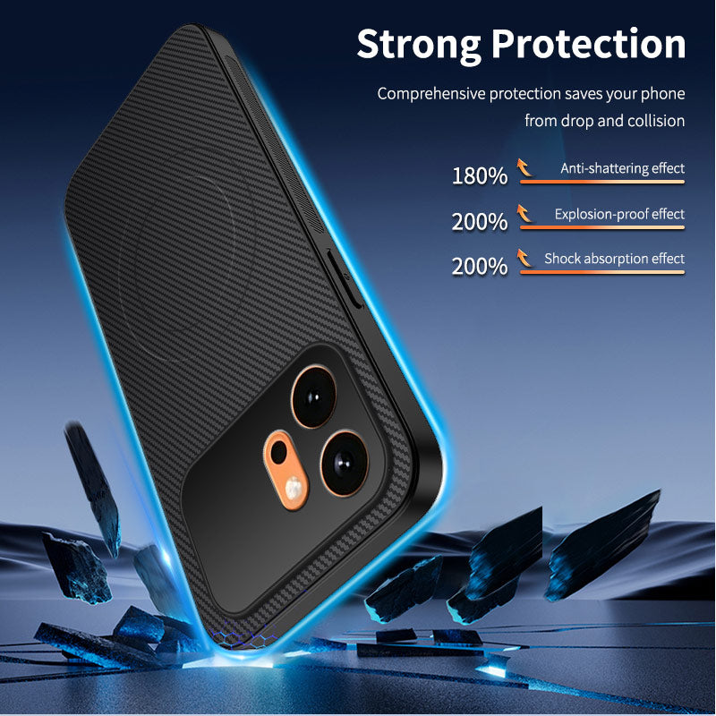 WANLONFENG For Honor 600 5G TQ Series Magnetic Case Carbon Fiber Texture PC TPU Phone Cover