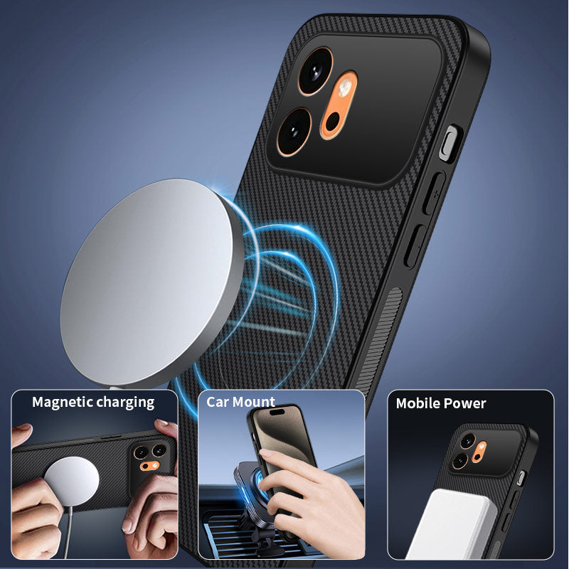 WANLONFENG For Honor 600 5G TQ Series Magnetic Case Carbon Fiber Texture PC TPU Phone Cover