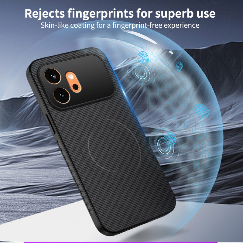 WANLONFENG For Honor 600 5G TQ Series Magnetic Case Carbon Fiber Texture PC TPU Phone Cover