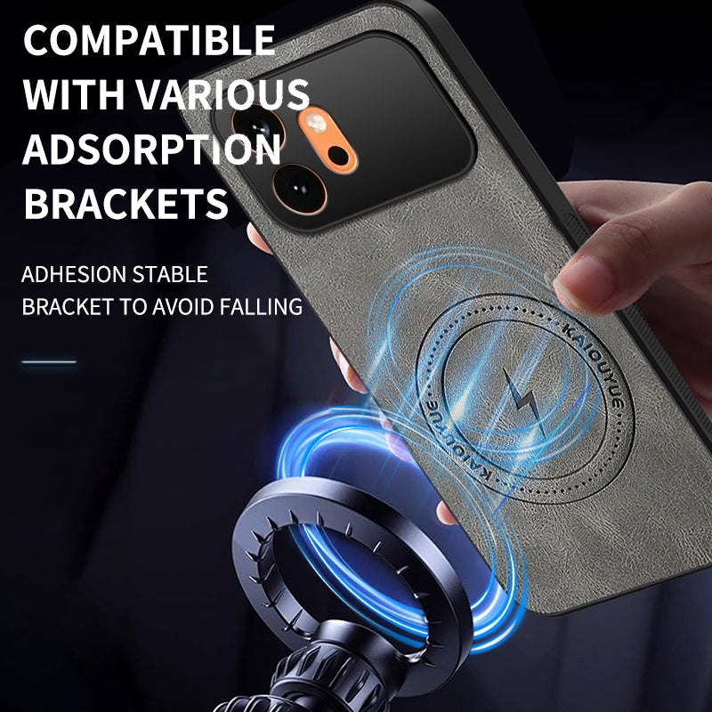 WANLONFENG For Honor 600 5G SD1 Series Magnetic Case Nappa Texture PC TPU Phone Cover