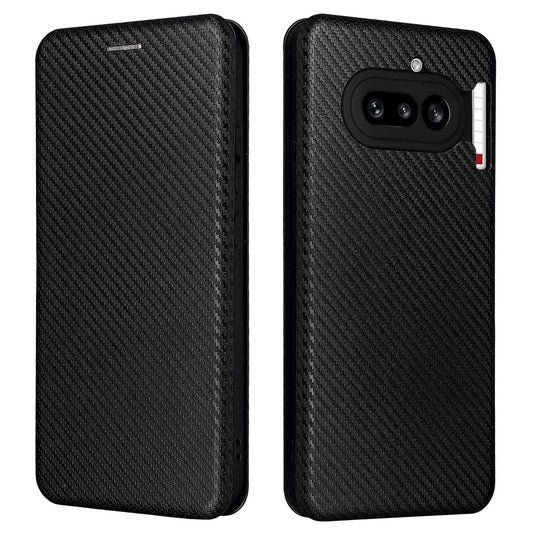 Nothing Phone (4a) Wallet-Handyhülle – Mit Carbonfaser-Textur, Kartenhalter, Lederständer