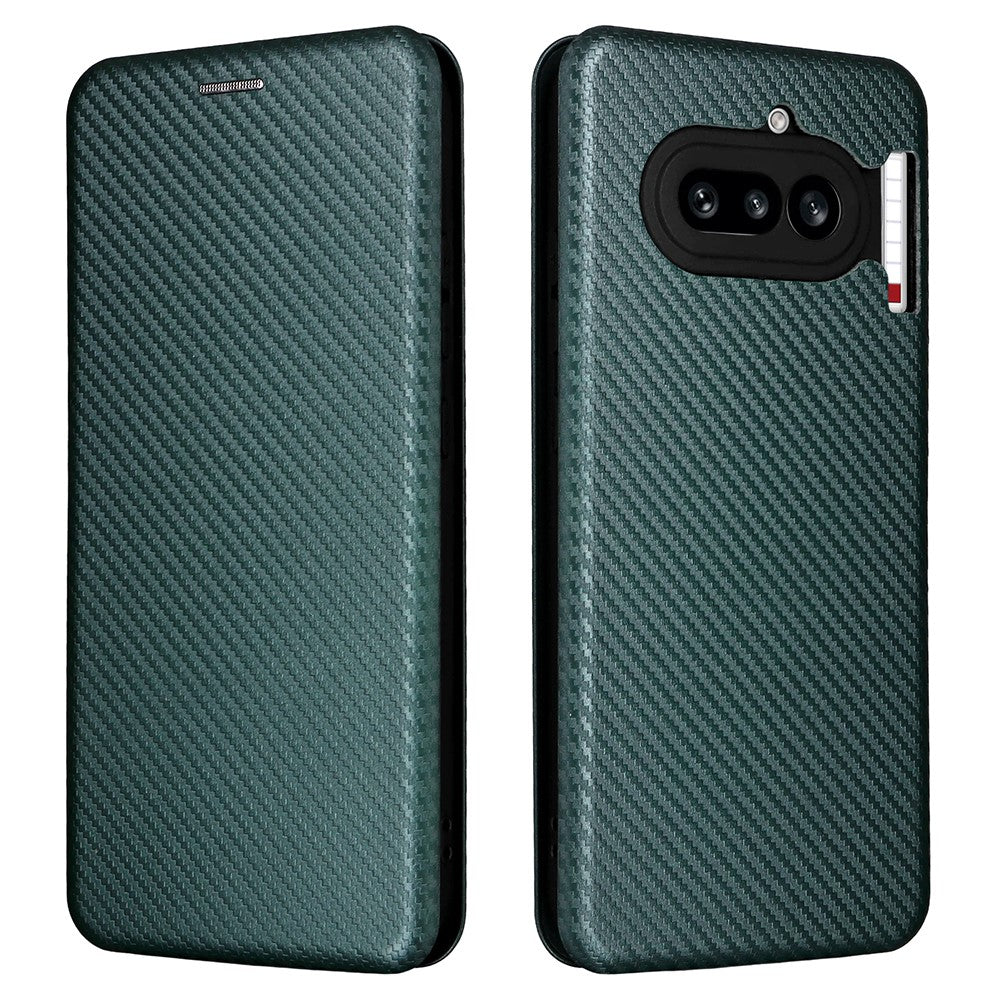 Nothing Phone (4a) Wallet-Handyhülle – Mit Carbonfaser-Textur, Kartenhalter, Lederständer