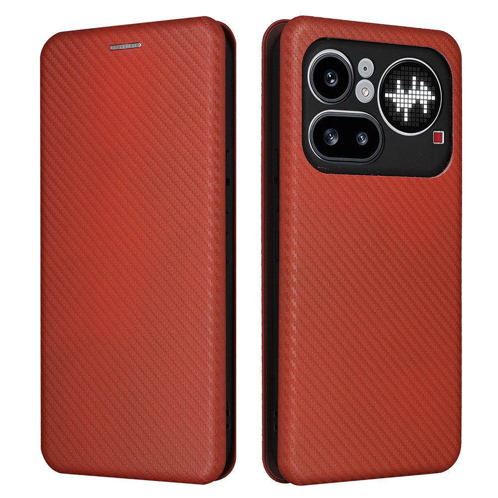 Nothing Phone (4a) Pro Wallet-Handyhülle – Mit Carbonfaser-Textur, Kartenhalter, Lederständer