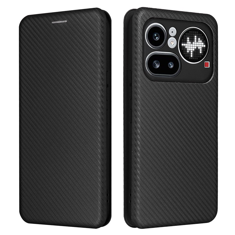 Nothing Phone (4a) Pro Wallet-Handyhülle – Mit Carbonfaser-Textur, Kartenhalter, Lederständer
