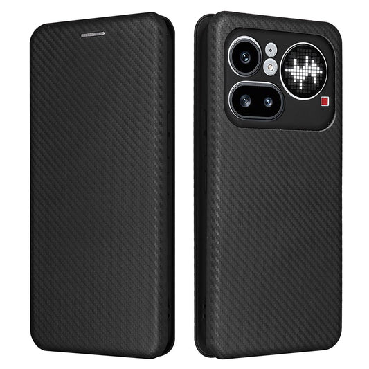 Nothing Phone (4a) Pro Wallet-Handyhülle – Mit Carbonfaser-Textur, Kartenhalter, Lederständer