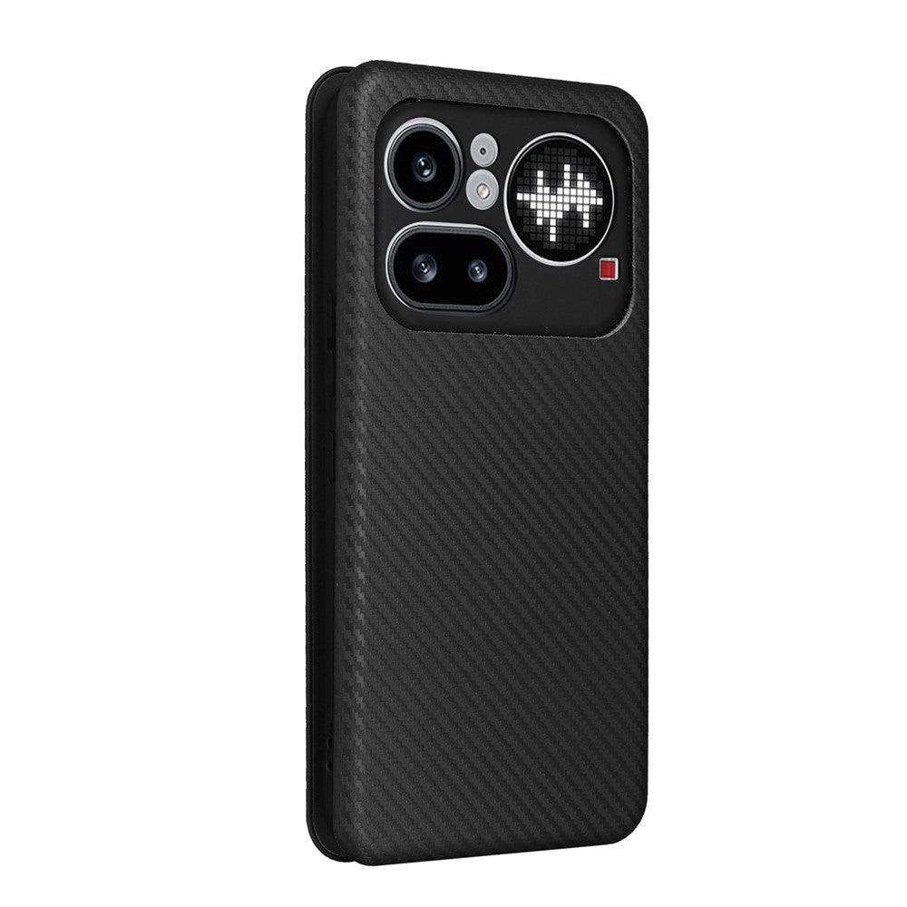 Nothing Phone (4a) Pro Wallet-Handyhülle – Mit Carbonfaser-Textur, Kartenhalter, Lederständer