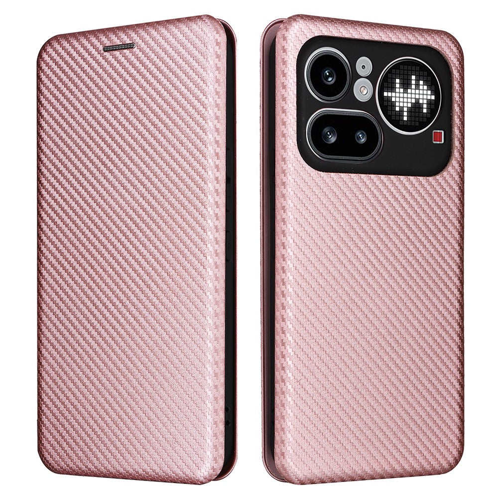 Nothing Phone (4a) Pro Wallet-Handyhülle – Mit Carbonfaser-Textur, Kartenhalter, Lederständer