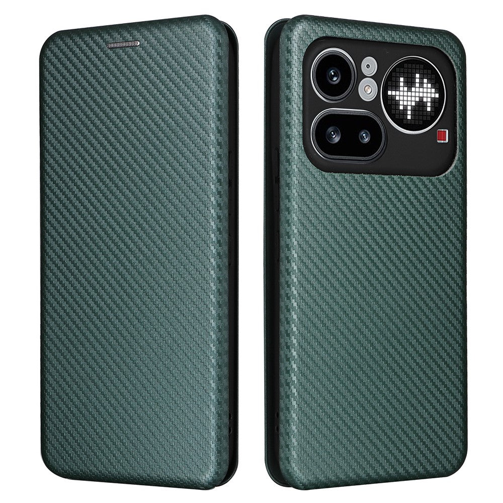 Nothing Phone (4a) Pro Wallet-Handyhülle – Mit Carbonfaser-Textur, Kartenhalter, Lederständer