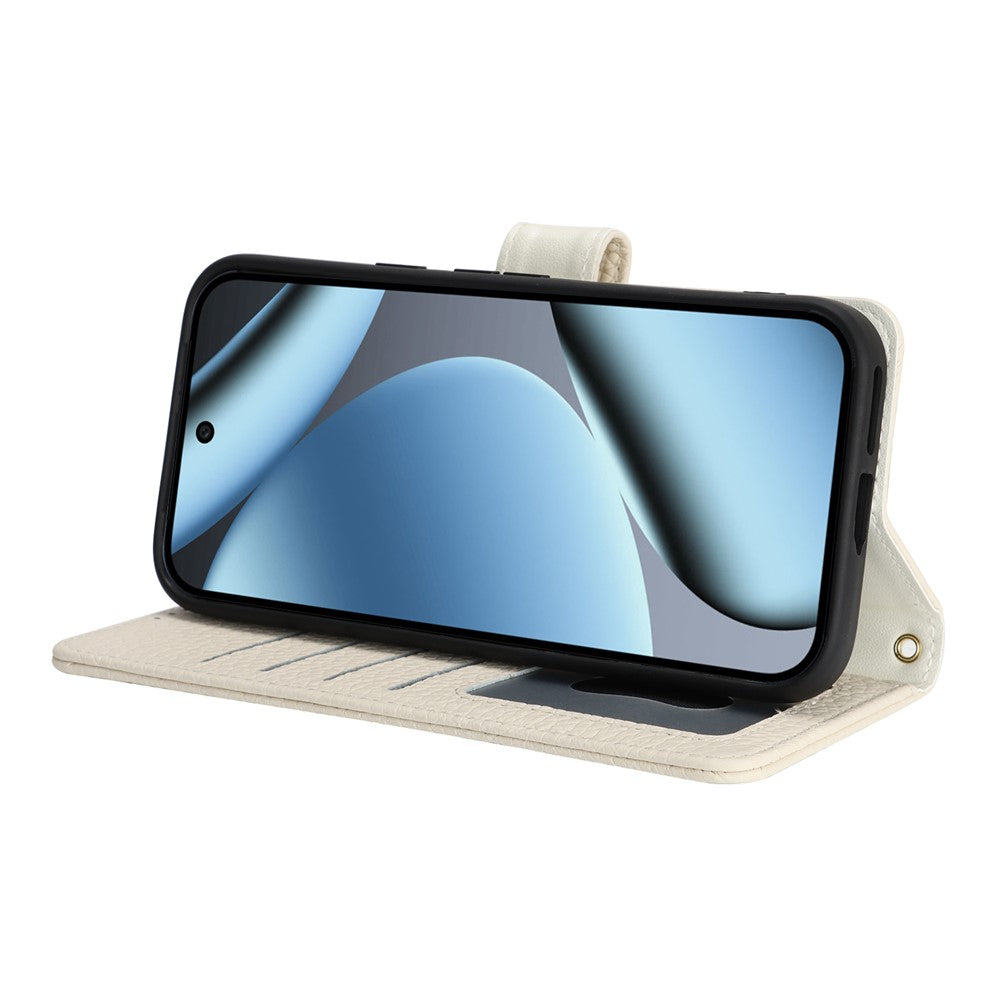 For Google Pixel 10a Stand Case Litchi Texture Genuine Cow Leather Wallet Phone Cover RFID Blocking
